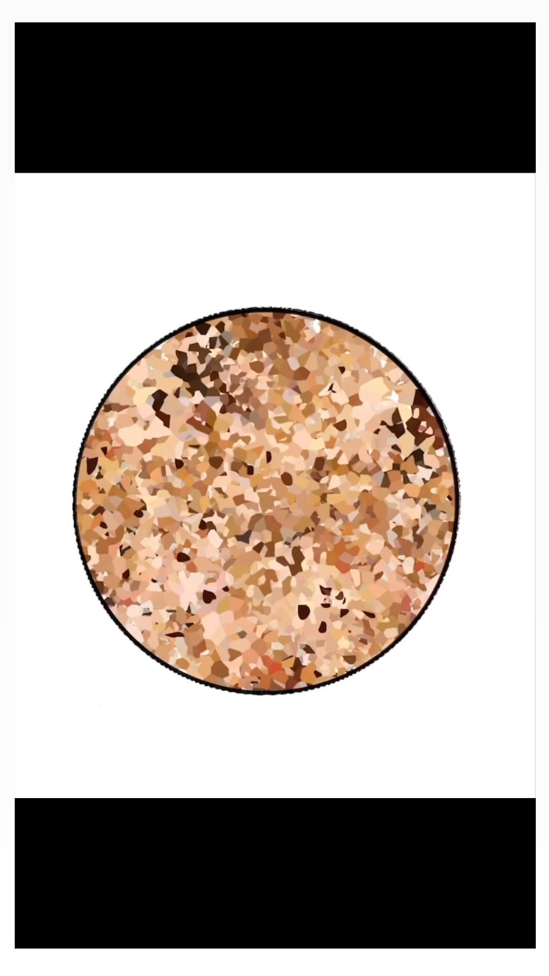 the image shows a large circle, centrally located on a white background. the circle's fill is a complex pattern of irregular, mottled beige, brown, and tan shapes, giving a speckled or granular appearance. the shapes are reminiscent of a camouflage pattern or a textured surface. the circle is outlined in black, and the overall composition is clean and simple, with a black border surrounding the white background.  it could be an abstract design element, a graphic, or an illustration.