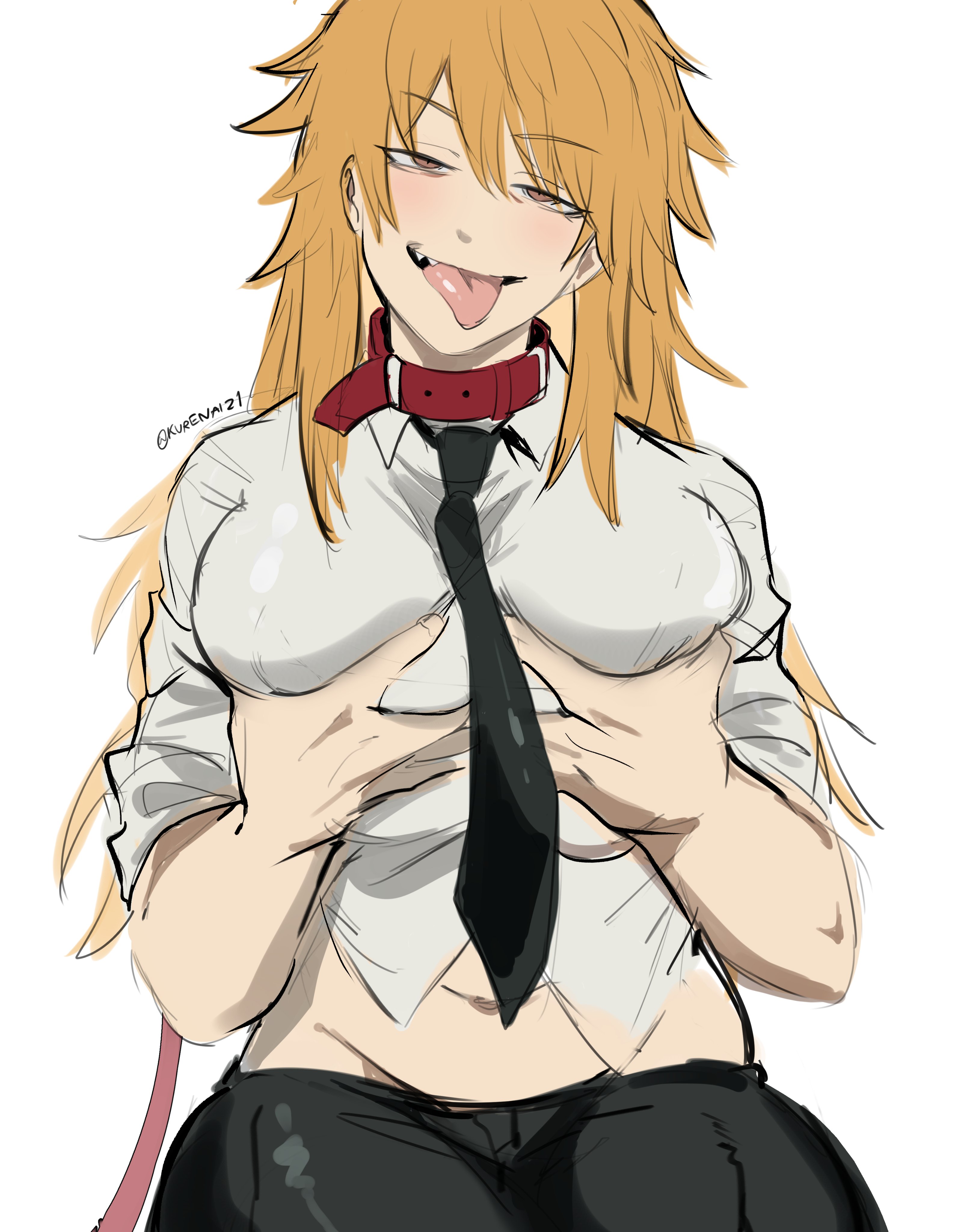 an anime girl with long yellow hair and a