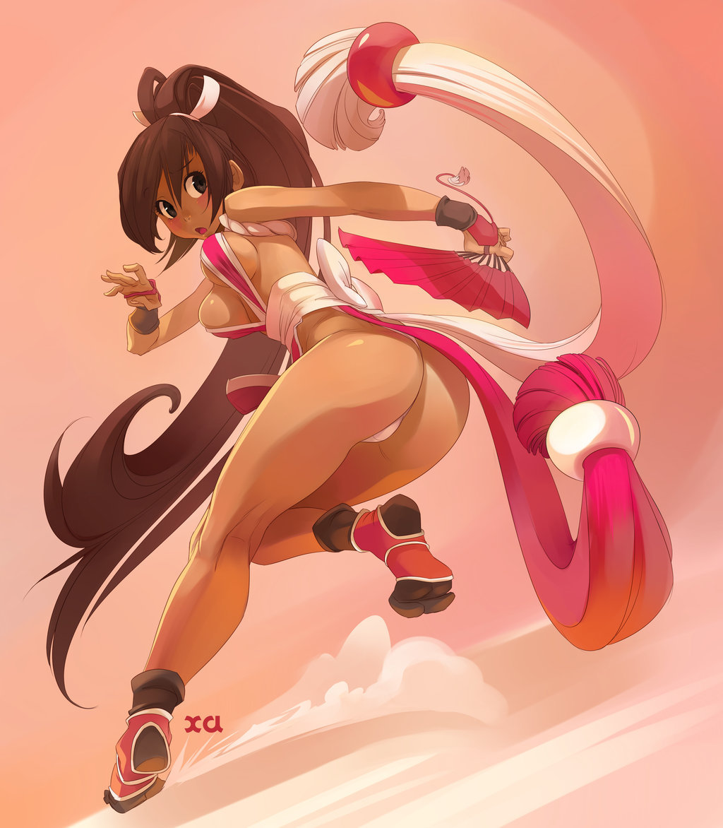 this image is a digital illustration of an anime woman in a colorful costume. she is flying through the air with her long, flowing hair and streamer tied to her waist. the woman is smiling and looks happy and carefree. the image has a dynamic pose, suggesting that she is moving quickly and powerfully.  the style of the image is colorful and vibrant, with a strong focus on the character's design and the dynamic of her movement. the background is blurry and suggests that the woman is moving through the air with great speed.