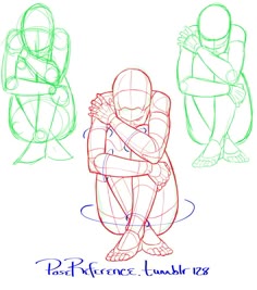 this image shows three figures in different poses for drawing reference. the figures are drawn in a simple line art style and are in various poses. the image is suitable for artists who are looking for inspiration for their drawings.