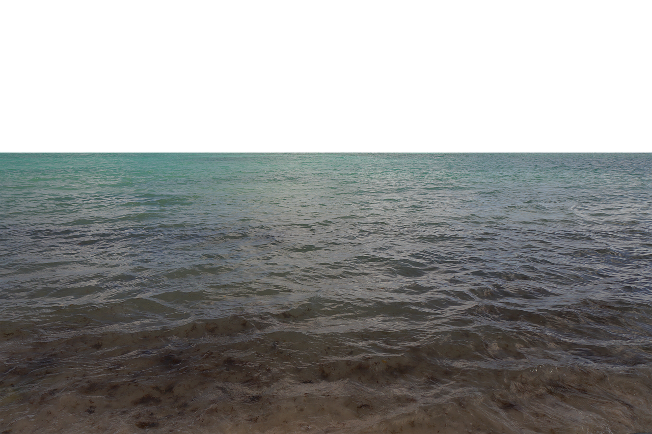 the image shows a view of the sea meeting the shore, with gentle waves lapping onto the sandy beach. the water transitions from light blue to darker shades as it gets deeper, and the beach is a mix of wet sand and submerged areas. above the water is a large black void covering the sky.