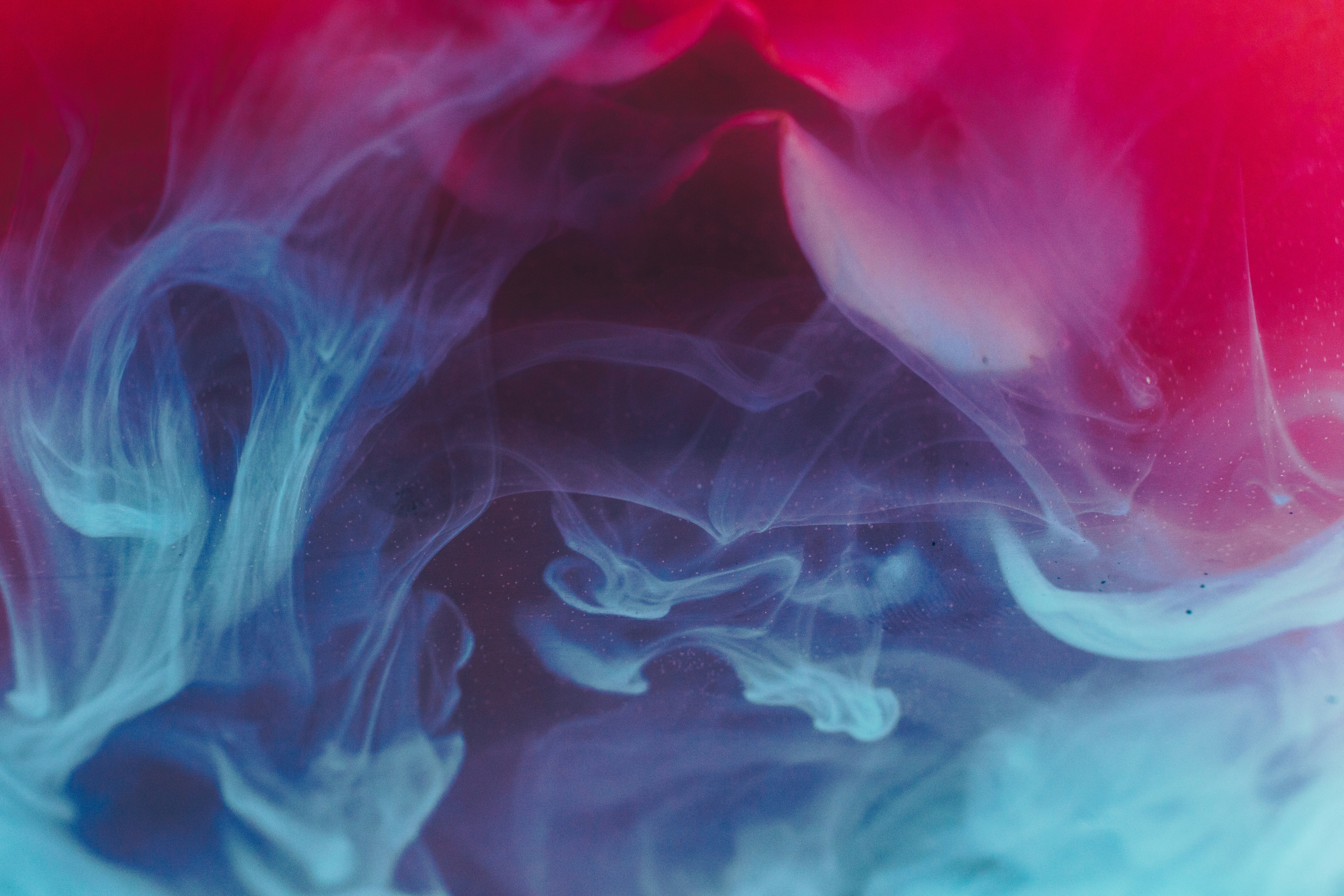 an image showing a vibrant abstract background of blue, pink and red smoke mixing together.