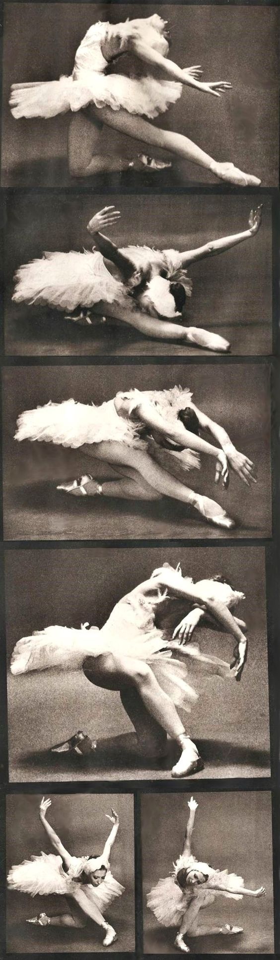the image presents a captivating sequence of black and white photographs capturing a ballerina in various stages of a dynamic ballet performance.  the ballerina, adorned in a flowing tutu, commands the stage with graceful and powerful movements.  the dramatic lighting emphasizes the fluidity and elegance of her poses, highlighting the contours of her body and the ethereal quality of her performance.  the use of multiple perspectives within the single image adds a sense of dynamism and allows the viewer to appreciate the complexity of the choreography.