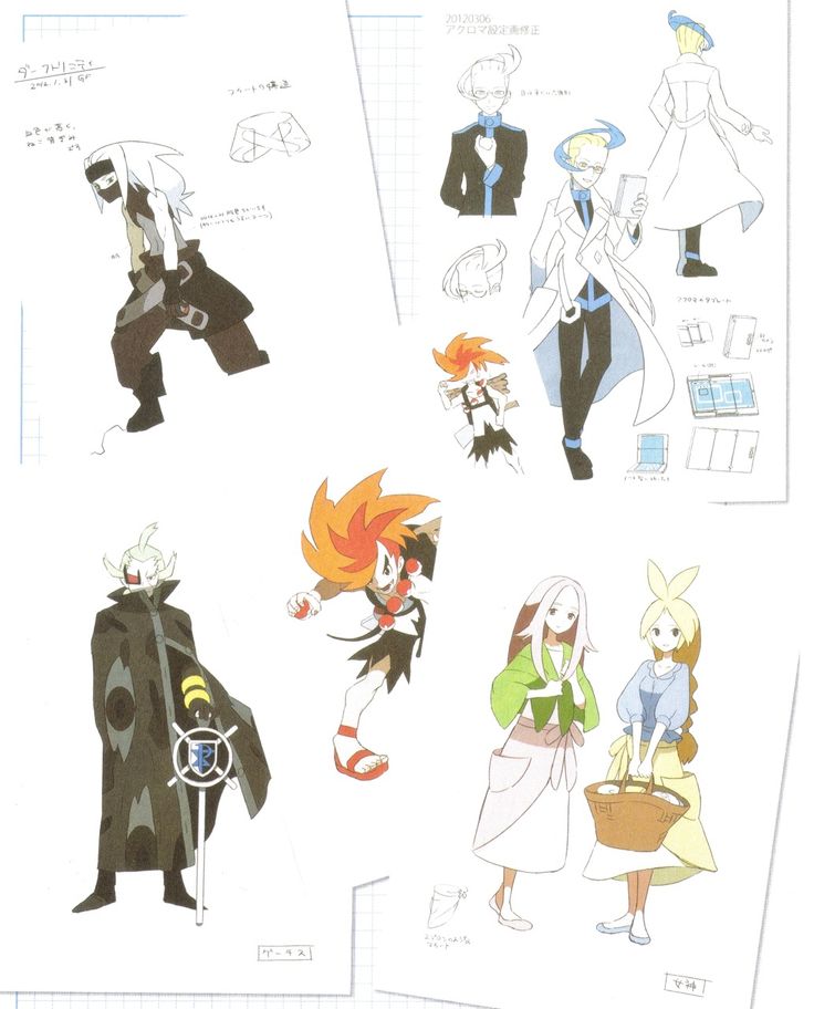 a series of sketches of anime characters.  these sketches feature a variety of characters in different poses and outfits.