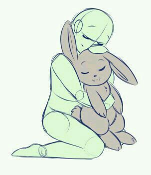 this is a line art drawing of a girl hugging a bunny. the girl is sitting with her legs crossed and her arms wrapped around the bunny. the bunny is snuggled up against the girl's chest, with its head resting on her shoulder. both the girl and the bunny are smiling. the drawing is done in a simple, cartoonish style, and the lines are thin and delicate. the overall feeling of the drawing is one of happiness and love.