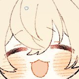 the image is a closeup illustration of a cute, chibistyle anime girl. she has short, light blonde hair, rosy cheeks, and is smiling with her tongue sticking out.  the style is simplistic and uses pastel colors, giving the character a very happy and playful expression.  the overall aesthetic is very kawaii (cute) and reminiscent of online anime/manga art styles.