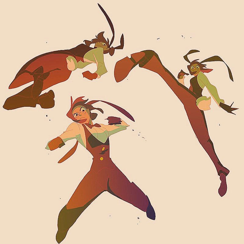 the image features three anime girls in midair, all in dynamic poses, ready to strike. the girl on the left is in a crouched position, arms up and ready to punch, while the girl on the right is in a midkick, leg outstretched. the girl at the top is in a jump, arms stretched forward as if she's about to grab something. they are all wearing a variety of clothing, some of which features animal ears, and there is a black background. the image uses bright, saturated colors to create a vibrant feel, and the characters' expressions are full of determination and energy. it's a perfect example of dynamic anime illustration, full of action and excitement.