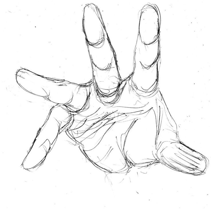 a simple sketch of an outstretched hand, drawn in black and white. the hand appears to be reaching out, palm facing the viewer, with the fingers extended and slightly spread apart. the lines are loose and expressive, capturing the gestural quality of a hand reaching out. the sketch conveys a sense of movement and intention, creating a sense of anticipation or urgency.