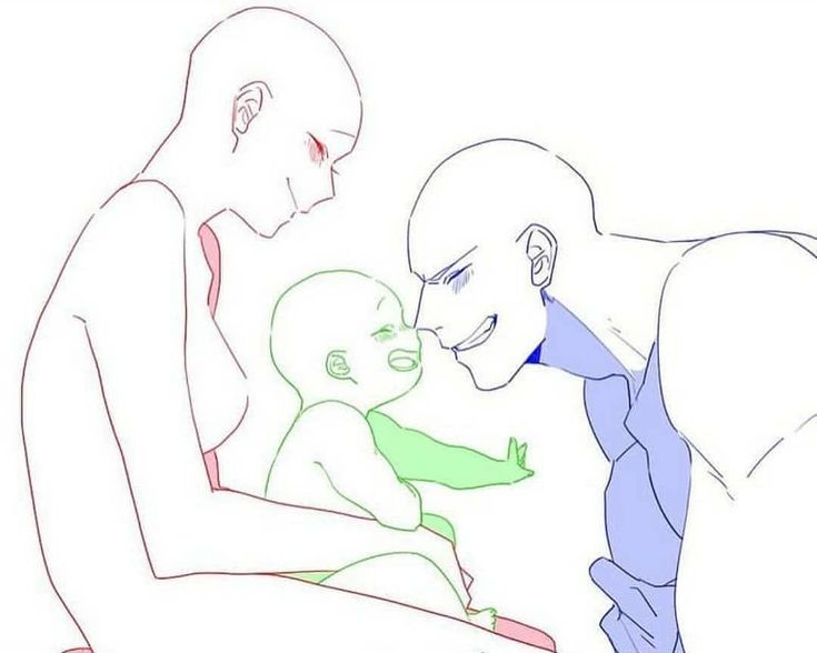 this is a line art drawing of a family. the image is a template for an artist to draw on. the outline is of a couple with a baby. the woman is sitting on the ground with the baby in her lap while the man bends down to kiss the baby's head. the lines are in various colors including pink, blue, green, and black. the image is simple and easy to follow. it would be perfect for an artist to use as a base for a drawing of a family.
