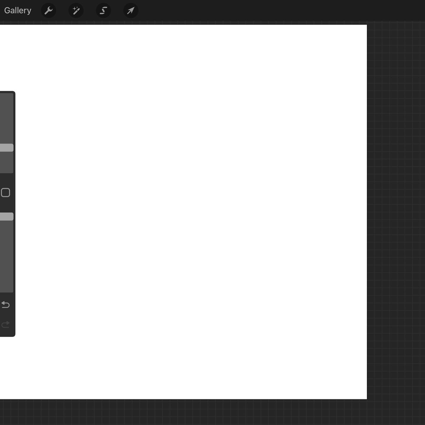 the image showcases a screenshot of a digital art software interface. a blank white canvas dominates the right side, ready for drawing. on the left, a slim vertical toolbar presents various digital art tools, although specific icons are not clearly visible. the background features a subtle grid pattern.