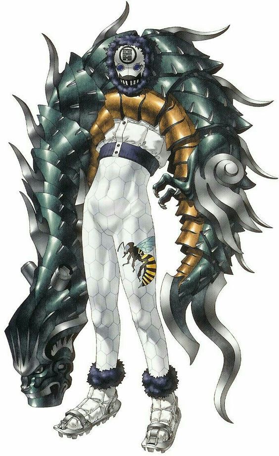 this digital art illustration showcases an anime character design. the figure is a humanoid creature with a sleek, futuristic aesthetic. they are adorned in a white, hexagonalpatterned suit and a robotic mask. their right arm is transformed into a powerful, dragonlike appendage, complete with sharp blades and intricate metalwork. the left arm is a more traditional, robotic limb, featuring a mechanical hand. the character's appearance combines elements of fantasy, cyberpunk, and mecha, creating a captivating and unique design.