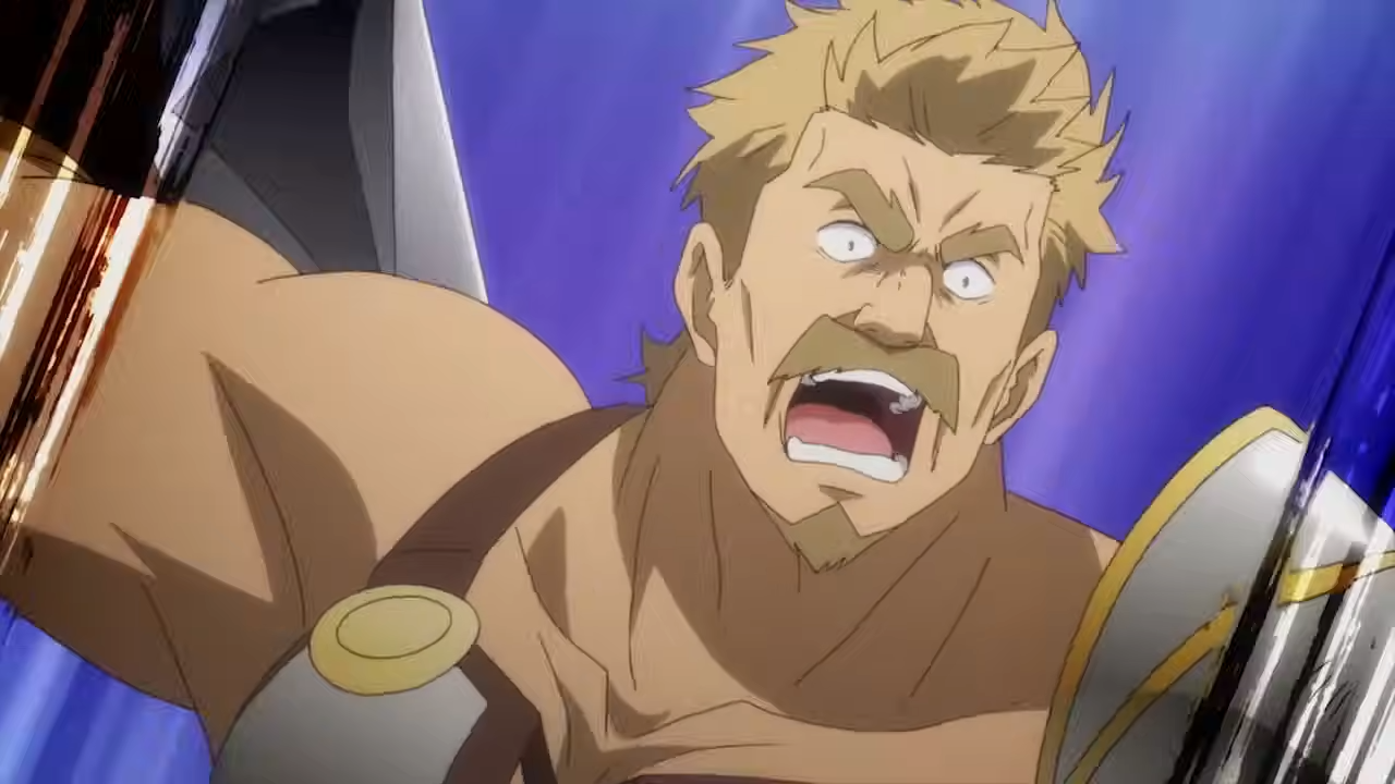 close up of an angry, yelling, blonde male anime character. he has a surprised and angered expression as he is likely in the heat of a fight.