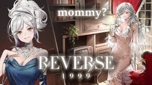 the image showcases a promotional graphic for the game "reverse: 1999," featuring two animestyle female characters. on the left, a woman with elaborate white hair and a blue dress adorned with jewelry strikes a pose. on the right, another woman with long white hair wears a light pink dress, standing in what appears to be an oldfashioned room with furniture and a red chair. above the characters, the text "mommy?" is displayed, and the game's title, "reverse 1999," is prominently featured below. the overall aesthetic combines elegance and a vintage atmosphere.