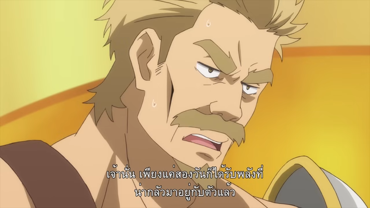 the image shows a closeup illustration of a man's face. he has short blond hair, a thick mustache, and a strong build. the man is sweating and has a worried or surprised expression on his face. there is text in an unfamiliar language at the bottom of the image. the overall color scheme is warm and bright.