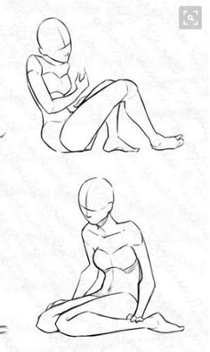 this is a pencil sketch of two figures. the first one is a woman sitting with her knees bent, one leg tucked under her other leg, and her torso leaned back. the second one is a woman sitting with her legs crossed, her torso is upright, and her left hand is on her thigh. both figures are simple sketches with no details.