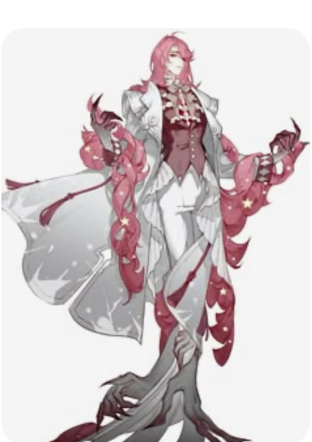 the image is a digital illustration of a beautiful, animestyle character, with pink hair and elegant attire. she's wearing a white, flowing gown with intricate details, and a red waistcoat. the character is surrounded by pink, swirling energy that resembles tree branches, adding to the ethereal and surreal feel. the illustration is meticulously detailed and captures the character's grace and magical presence.