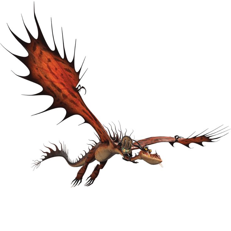 an illustration of a dragon is shown midflight. the dragon is light brown with rustcolored wings that have sharp spikes along their edges. a rider is mounted on the dragon's back, though the rider's features are obscured by a helmet and straps. the dragon has a long tail with spikes, and its mouth is slightly open, revealing a forked tongue. the wings are outstretched, and the dragon is positioned diagonally across the frame against a white background.