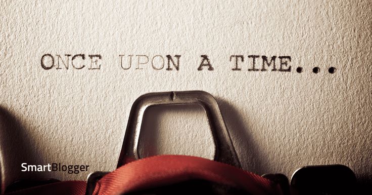 a closeup shot of a piece of paper in a typewriter with the words "once upon a time..." typed on it. the image has a vintage, storytelling vibe. the smartblogger logo is in the bottom left corner.