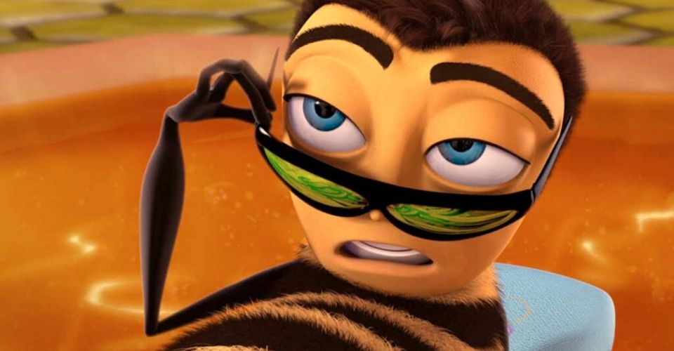 a closeup shot of barry b. benson, the main character of the animated movie bee movie, wearing sunglasses and looking to the right. barry is a bee who is tired of his boring life, but that all changes when he ventures into the human world and meets a human woman. he is known for his adventurous spirit, his love of honey, and his ability to get into all sorts of trouble.