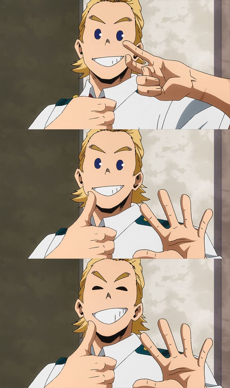 this is a portrait of mirio togata, a popular anime character from the series my hero academia. he is smiling brightly and giving a thumbs up with both hands while looking at the camera. he is dressed in his hero costume, which is a white shirt with a green collar and tie. he has blonde hair and blue eyes. he is depicted in a cartoon style.