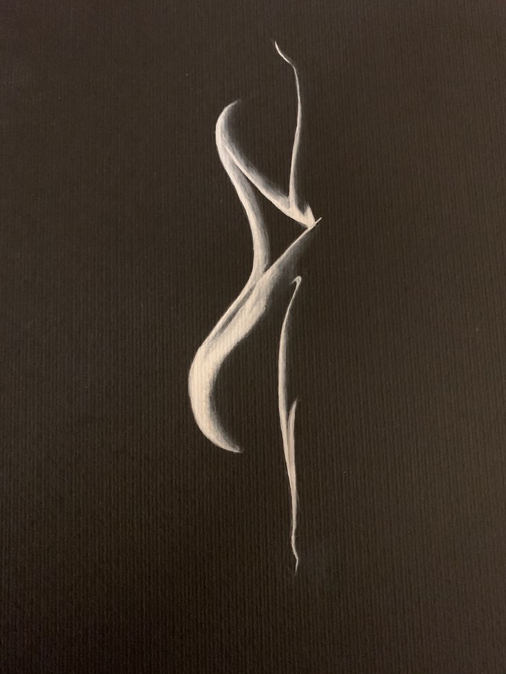 this is a minimalist drawing of a female figure in white chalk on a black background. the drawing is abstract and only shows the outline of the body, with no details. it evokes a sense of sensuality and elegance.