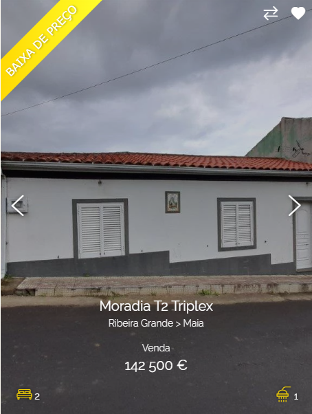 a photo of a real estate listing for a house for sale. the house is a two story duplex with a front yard and driveway. the house is painted white with a gray roof and has a wooden door. the sign is displayed at the bottom of the image and includes details about the price, location, and contact information.