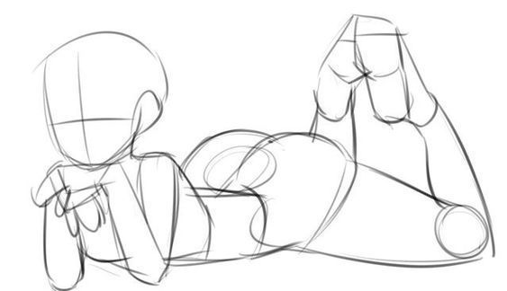 a pencil sketch of a female figure in a simple pose, outlined in black against a white background. the drawing is a rough draft, and the lines are thin and a little shaky. the figure is lying on her side, with one leg bent and the other extended. her arm is resting on her thigh, and her head is resting on her arm.