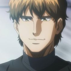 this is a close up portrait of an anime man with brown hair and eyes. he is smirking slightly, which gives him a confident and slightly mischievous look. the lighting is soft, which gives the image a warm and inviting feeling.