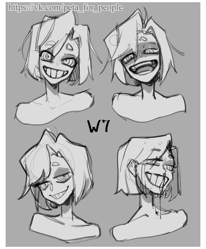 the image contains four different sketches of anime characters. each character has a different facial expression, ranging from happy to angry. the sketches are drawn in black and white, and are quite detailed, featuring different hairstyles, eye shapes, and mouth expressions. the characters are all drawn in a manga style.