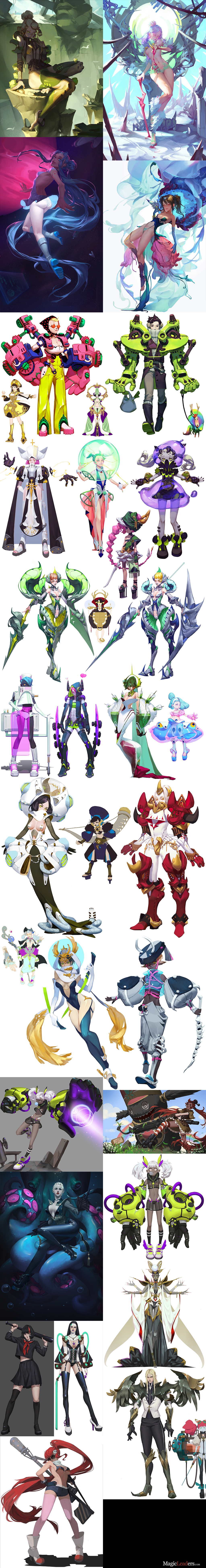 this image contains a collection of 20 colorful anime style characters, ranging from female and male, young and old, wearing a variety of outfits with different colors, poses, and accessories. some of the characters have wings, others have animal ears, and some have intricate details in their clothing. the characters are all drawn in a digital style, with sharp lines and vibrant colors. they are all set against a white background.