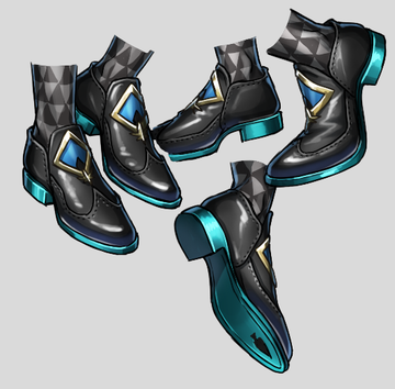 the image shows a collection of four black shoes with blue and green accents. the shoes are all leather and have a formal look. the image is welllit and the shoes are in focus.
