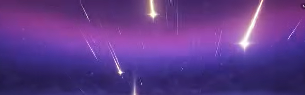the image shows an abstract view of a night sky with glowing stars and streaks of light falling down, resembling shooting stars or meteors. the background is a gradient of purple and pink.