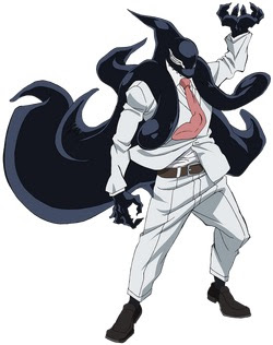 this image shows a villain from the manga and anime series "my hero academia". he is known as "shigaraki tomura", and is shown here using his quirk "black mist" to become a shadowy being.