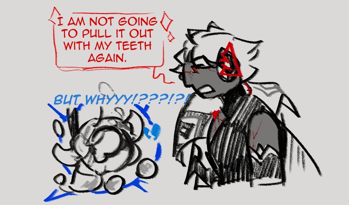 a handdrawn comic featuring two cartoon characters, one angry and frustrated, the other looking up at the first. they are speaking in speech bubbles, and the dialogue is visible. the background is gray.