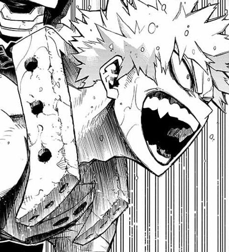 a black and white mangastyle illustration of a young man with spiky blonde hair. he is wearing a futuristiclooking suit with metallic plating. his mouth is wide open in a fierce yell, and his expression is one of intense anger and determination.  the image is heavily stylized with speed lines to convey a sense of motion and power.