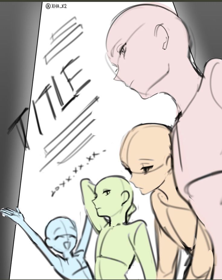 this image is a digital art piece with multiple anime character bases, with only their outlines and some of their facial features shown. the title is "title" and it's in an artistic, animestyle font. the background is white, and the text and bases are drawn in black lines.  this is a great example of how to create your own unique character. you can use it as a reference for posing, and you can even customize it with your own features.