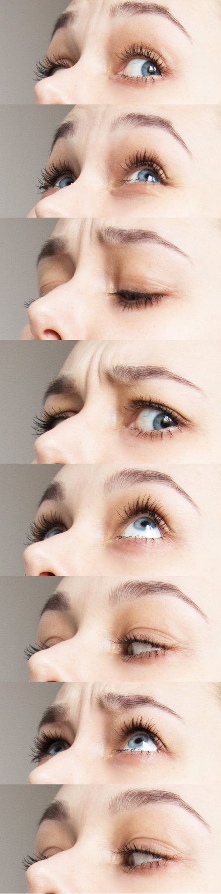 a collage of closeup images of a woman's face, focusing on her eyes, eyebrows, and eyelashes. the images show a range of expressions, from neutral to slightly squinting or smiling, highlighting the subtle changes in facial features. the woman's makeup is natural and subtle, enhancing her natural beauty. the images are taken with a closeup lens, showcasing the intricate details of her skin, eyes, and eyelashes. the overall effect is one of femininity, elegance, and beauty.