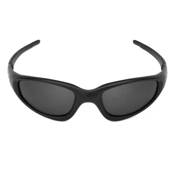 a pair of black wraparound sunglasses with dark lenses are centered on a white background. the sunglasses have a sleek, sporty design.