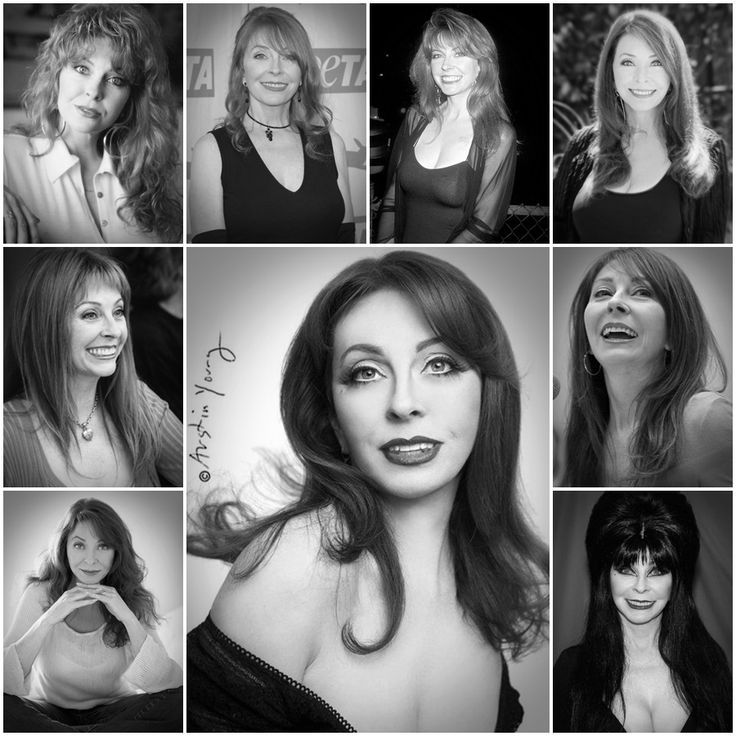 a collage of portraits of women. each woman is shown in a different pose with different hairstyles, but all of them have a dark, elegant and mysterious vibe to their look. they are all staring directly at the camera.