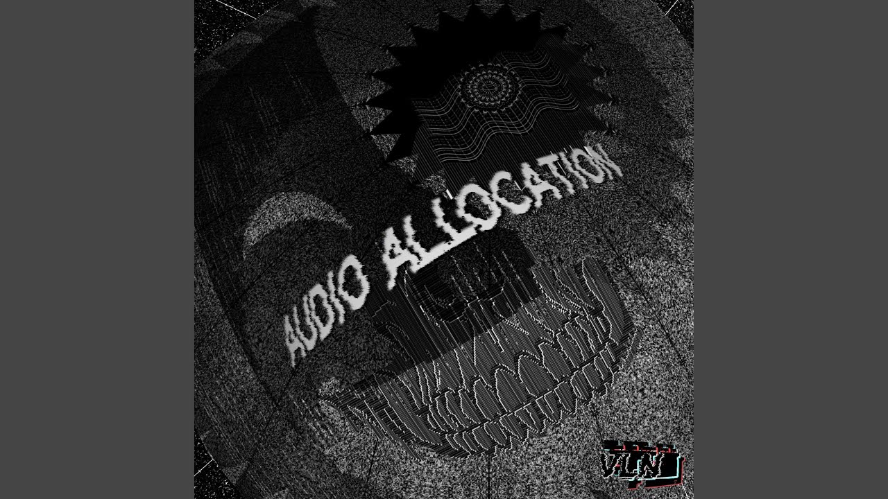 the image is an album cover with the title "audio allocation" in white stylized font over a black and white abstract background with a distorted circular design in the center.  the artist's name "dlxi" is in the lower right corner in white stylized font over a black rectangle.