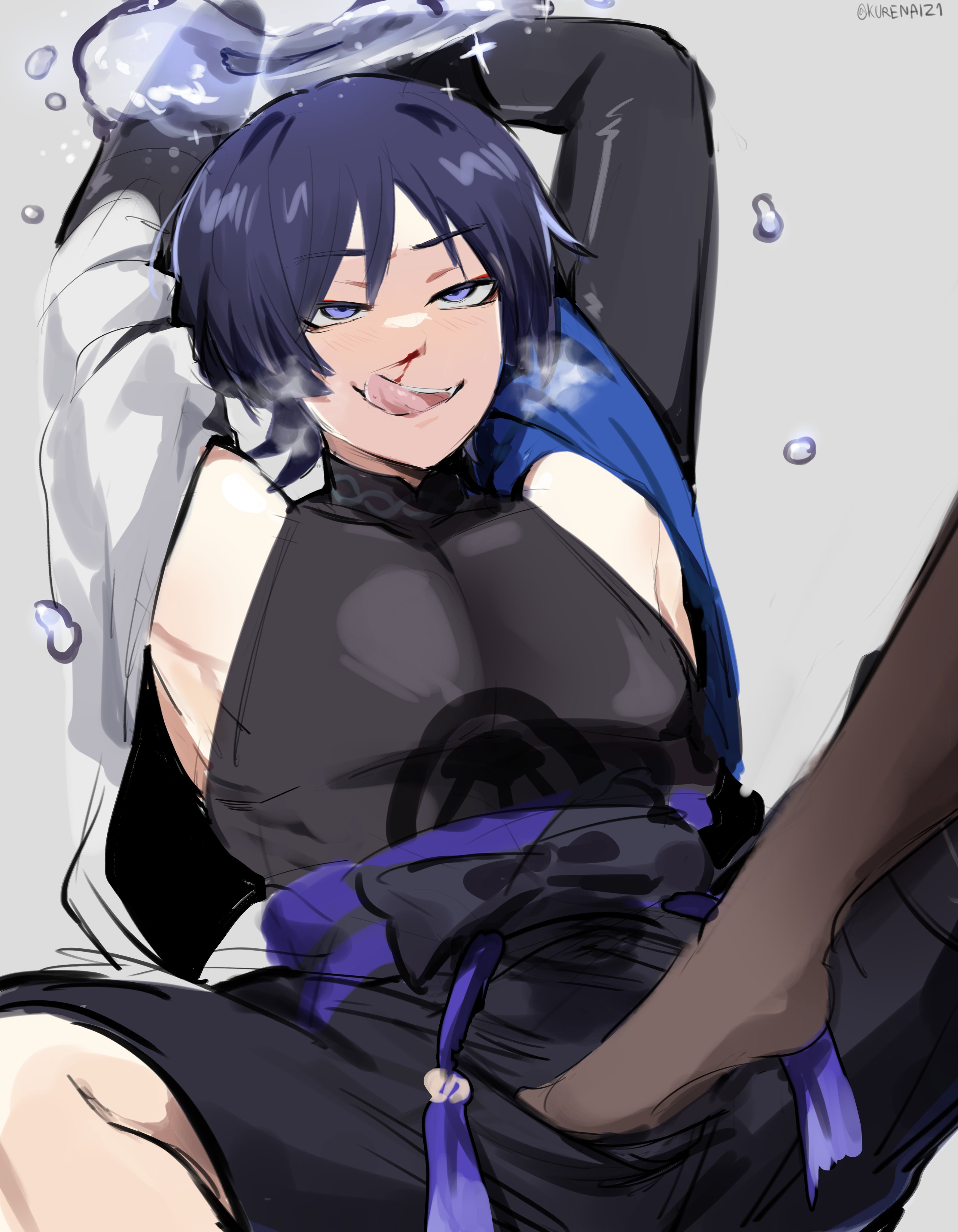 this is an animestyle illustration of a female character with black hair and