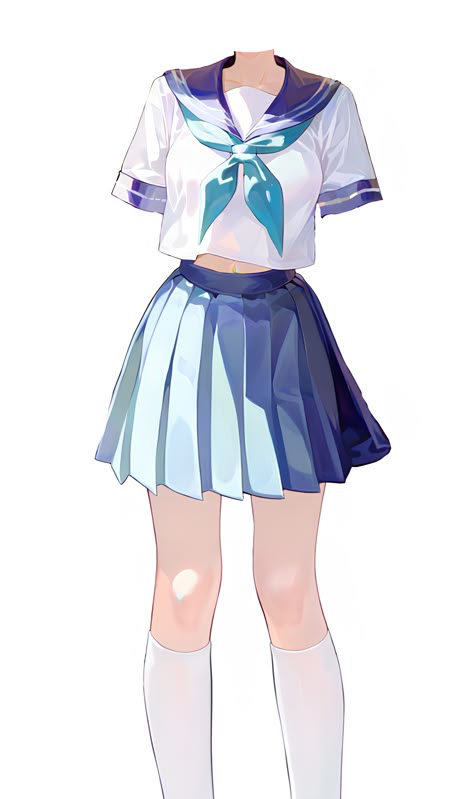 this is an illustration of an anime school girl wearing a white and blue sailor uniform with a