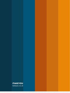 a color palette consisting of vertical stripes of six colors: dark teal, medium teal, burnt orange, light orange, golden yellow. the name "itakeyou" and a url "itakeyou.co.uk" are displayed at the bottom of the image.