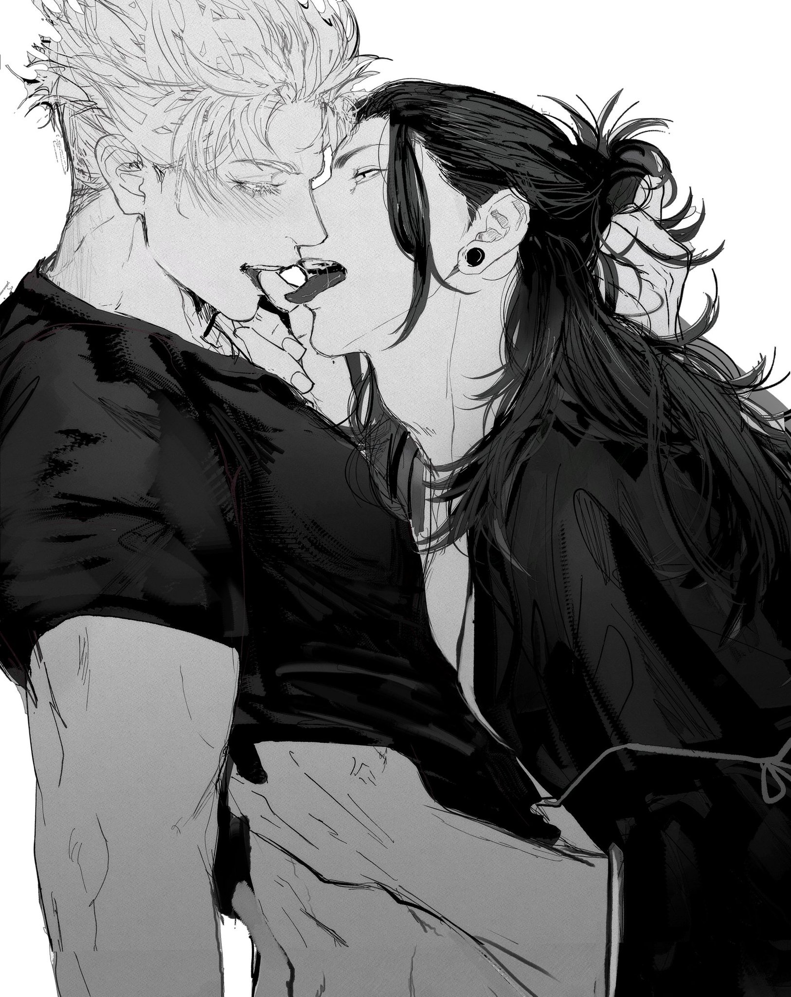 a black and white manga illustration of two
