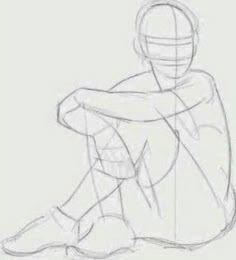 a simple pencil sketch of a person sitting with their knees pulled up to their chest and their arms crossed. the figure is drawn with a focus on the basic shape of the body and limbs, with minimal detail. the drawing shows a general outline of the figure, indicating the form and position of the limbs and head.
