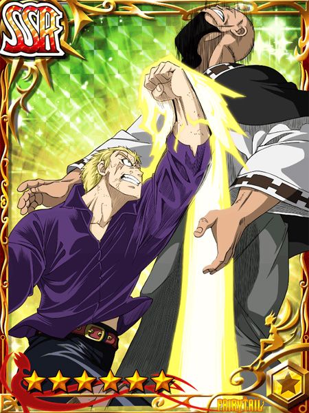 the image is from the anime fairy tail and shows two male characters fighting. the character on the left is punching the character on the right, who is blocking the attack with his arm. both characters have magical powers and are in the middle of a heated battle. the image is full of action and movement, with both characters in dynamic poses. the art style is typical of anime and manga, with bright colors, detailed characters, and a dynamic background. the image is full of energy and excitement, and it captures the intensity of the fight.