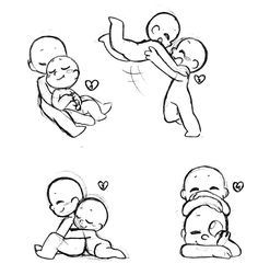 the image contains four different poses of anime chibi couples. the first pose shows a couple hugging, the second pose shows a couple hugging while one is holding the other in the air, the third pose shows a couple hugging while sitting down, and the fourth pose shows a couple hugging while one is lying down and the other is sitting on top of them.  the poses are all cute and romantic, and they are perfect for use as a drawing base.