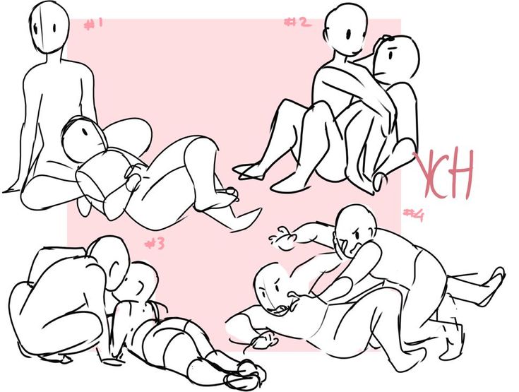 this image contains 4 different poses of couples in drawing templates, marked 1 through 4. it has a pink background and the word "ych" in the center of the image.