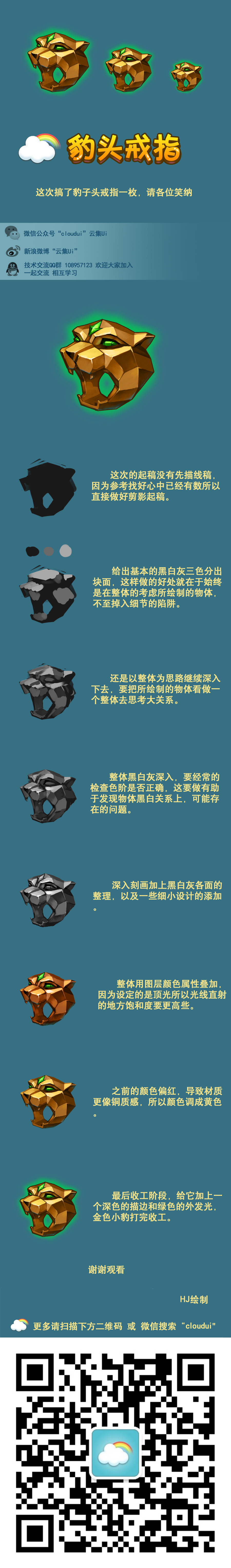 the image is a game item, which is a head of a golden tiger with a green background. the item's different levels are shown below, along with the item's properties, such as stats and description. at the bottom is a qr code.
