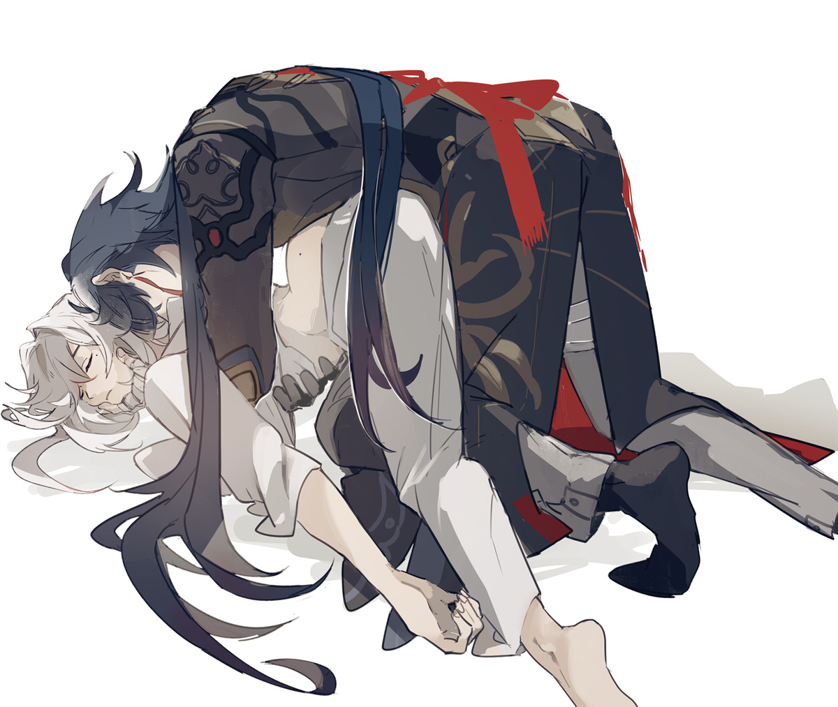 this is a digital illustration of a couple in a loving embrace. the male on the bottom, who has